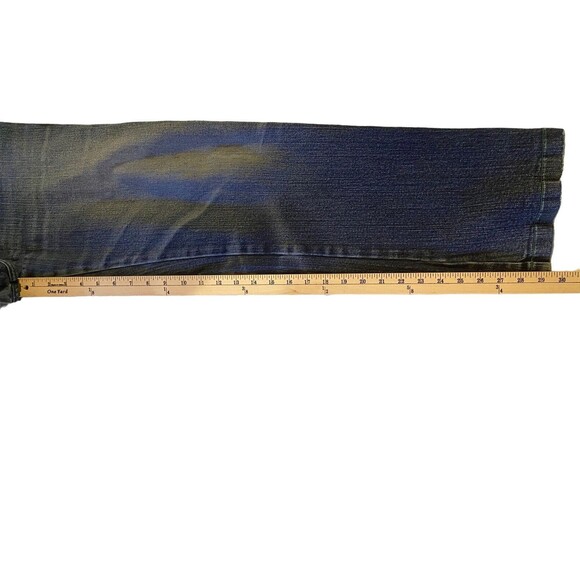 VIEN Jeans Women's 12 Faded Blue Denim Wide Boot Stretch Green Stitch USA Y2K - Picture 11 of 11